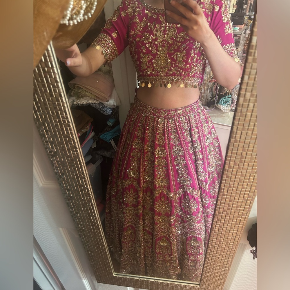 Deep magenta Gold Embroidered Lehenga